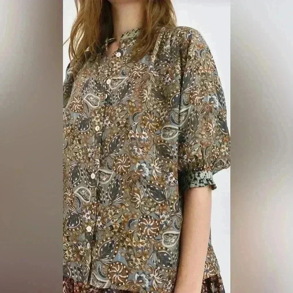 CHUFY KISSA SILK BLOUSE in Swia Brown Size Small - Picture 2 of 14
